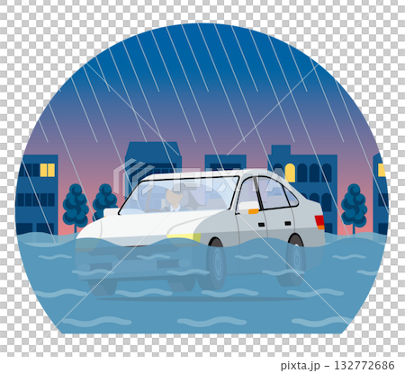 冠水した車_夜間_ドーム型 132772686