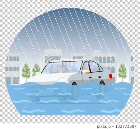 冠水した車_ドーム型 132772687