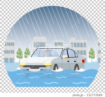 Cars driving on flooded roads_dome type Cars driving on flooded roads_dome type 132772689