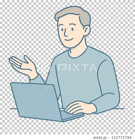 一個商務場景,一名男子正在用筆記型電腦講解某些內容。畫面中,一名男子正在電腦前進行示範。 一個商務場景,一名男子正在用筆記型電腦講解某些內容。畫面中,一名男子正在電腦前進行示範。 132772784