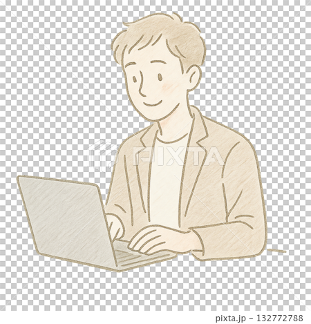 一個商務場景，一名男子正在用筆記型電腦講解某些內容。畫面中，一名男子正在電腦前進行示範。 132772788