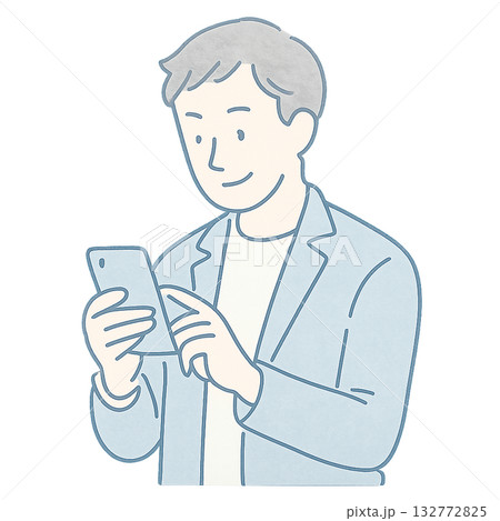 スマートフォンを操作するビジネスシーン、 スマホを使って情報を確認する男性のイメージ、 落ち着いた雰 132772825