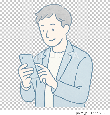 スマートフォンを操作するビジネスシーン、 スマホを使って情報を確認する男性のイメージ、 落ち着いた雰 132772825