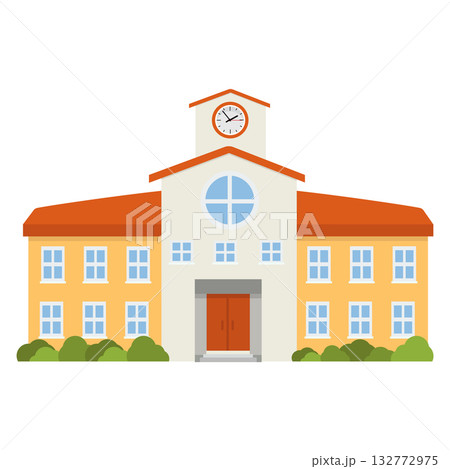 Illustration of a School Building with Clocktower Illustration of a School Building with Clocktower 132772975