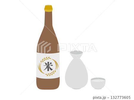 米焼酎の瓶と白いとっくりとおちょこのイラスト 米焼酎の瓶と白いとっくりとおちょこのイラスト 132773605