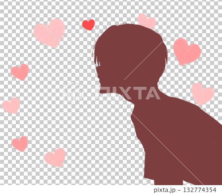 男人即將親吻夏日心型剪影 男人即將親吻夏日心型剪影 132774354