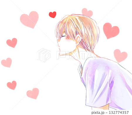 キスしようとする男性　夏　ハート 132774357
