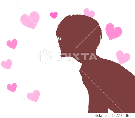 キスしようとする男性　冬　ハート　シルエット 132774360