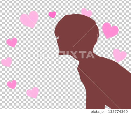 キスしようとする男性　冬　ハート　シルエット 132774360