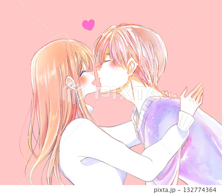 キスしようとする男性と笑顔の女性 冬 キスしようとする男性と笑顔の女性 冬 132774364