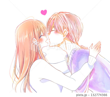 キスしようとする男性と笑顔の女性　冬 132774366