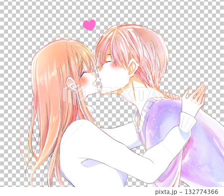 キスしようとする男性と笑顔の女性　冬 132774366