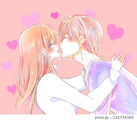キスしようとする男性と笑顔の女性 冬 ハート キスしようとする男性と笑顔の女性 冬 ハート 132774368
