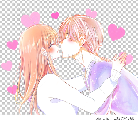 キスしようとする男性と笑顔の女性 冬 ハート キスしようとする男性と笑顔の女性 冬 ハート 132774369