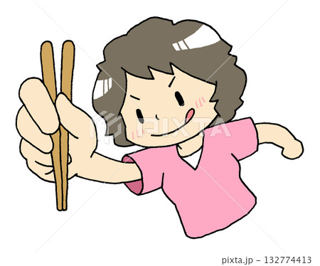 箸を持つ食いしん坊な女性 132774413