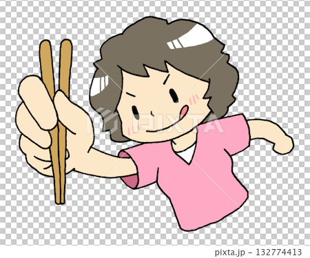 箸を持つ食いしん坊な女性 132774413