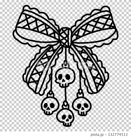 Cute Gothic Lace Bow with Dangling Skulls Line Art Illustration Kawaii Dark Christmas Decoration Spooky Ribbon Doodle for Coloring Pages Stickers and Craft Designs Cute Gothic Lace Bow with Dangling Skulls Line Art Illustration Kawaii Dark Christmas Decoration Spooky Ribbon Doodle for Coloring Pages Stickers and Craft Designs 132774513