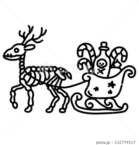Kawaii Skeleton Reindeer Pulling Sleigh Line Art Illustration Gothic Christmas Holiday Doodle Cute Spooky Winter Scene for Coloring Pages Stickers and Crafts Kawaii Skeleton Reindeer Pulling Sleigh Line Art Illustration Gothic Christmas Holiday Doodle Cute Spooky Winter Scene for Coloring Pages Stickers and Crafts 132774517