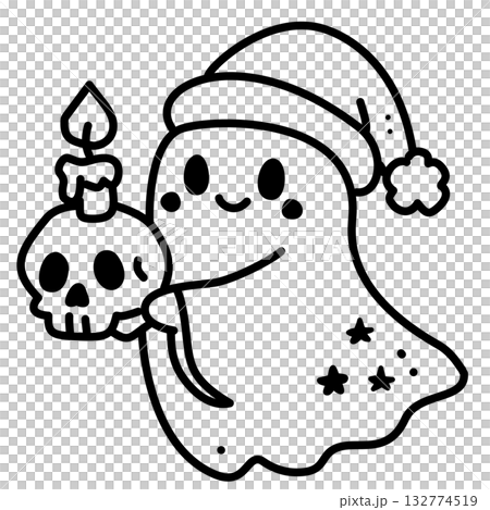 Adorable Ghost with Santa Hat Line Art Illustration Kawaii Gothic Christmas Character Holding Skull Candle Spooky Holiday Doodle for Coloring Pages and Crafts Adorable Ghost with Santa Hat Line Art Illustration Kawaii Gothic Christmas Character Holding Skull Candle Spooky Holiday Doodle for Coloring Pages and Crafts 132774519