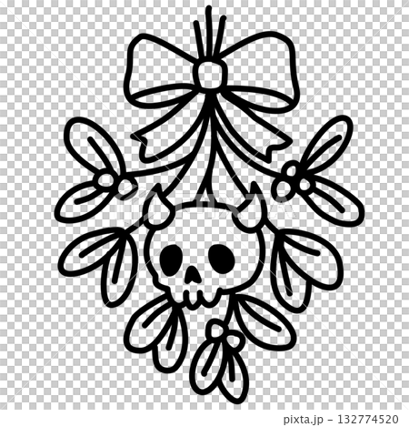 Adorable Devil Skull Mistletoe with Bow Line Art Illustration Kawaii Gothic Christmas Decoration Cute Spooky Holiday Design for Stickers Coloring Pages and Crafts Adorable Devil Skull Mistletoe with Bow Line Art Illustration Kawaii Gothic Christmas Decoration Cute Spooky Holiday Design for Stickers Coloring Pages and Crafts 132774520