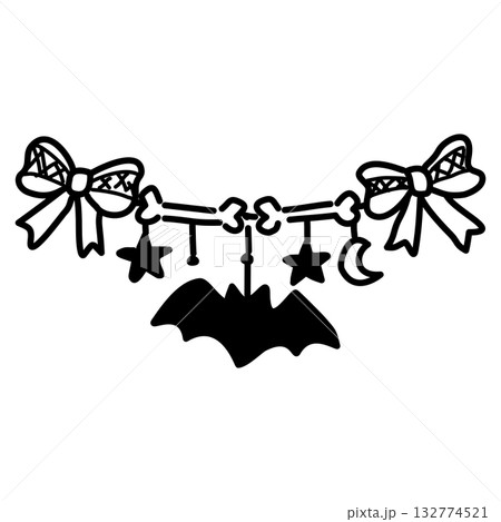 Kawaii Bat and Moon Bone Garland with Bows Line Art Illustration Cute Gothic Christmas Decoration Doodle Spooky Banner Clip Art for Coloring Pages Stickers and Crafts Kawaii Bat and Moon Bone Garland with Bows Line Art Illustration Cute Gothic Christmas Decoration Doodle Spooky Banner Clip Art for Coloring Pages Stickers and Crafts 132774521