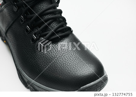 Winter black leather boot sneaker shoe with laces on white Winter black leather boot sneaker shoe with laces on white 132774755