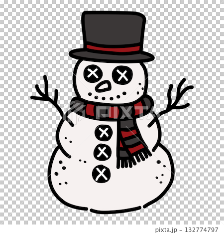 Cute Gothic Snowman Illustration Kawaii Spooky Christmas Character with Red and Black Scarf Winter Holiday Doodle for Coloring Pages Stickers and Craft Projects Cute Gothic Snowman Illustration Kawaii Spooky Christmas Character with Red and Black Scarf Winter Holiday Doodle for Coloring Pages Stickers and Craft Projects 132774797