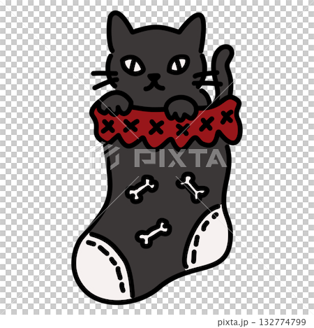 Cute Gothic Cat in Christmas Stocking Illustration Kawaii Spooky Holiday Character Red and Black Cozy Doodle for Coloring Pages Stickers and Craft Projects Cute Gothic Cat in Christmas Stocking Illustration Kawaii Spooky Holiday Character Red and Black Cozy Doodle for Coloring Pages Stickers and Craft Projects 132774799