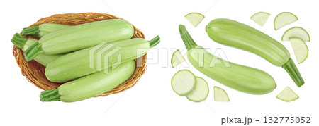 zucchini or marrow isolated on white background with full depth of field. Top view. Flat lay zucchini or marrow isolated on white background with full depth of field. Top view. Flat lay 132775052