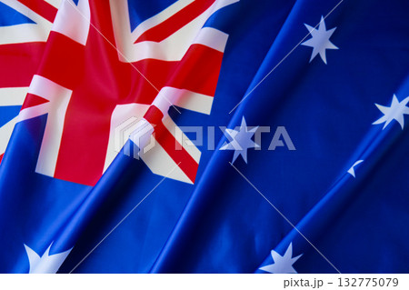 Flag of Australia background. Copy space. Mock up advertisement template. Tourism travel voucher with Australia national symbol 132775079
