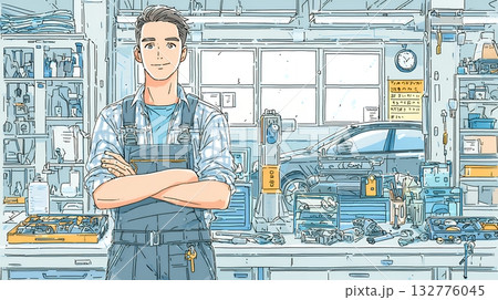 自動車工場で働く若い男性 132776045