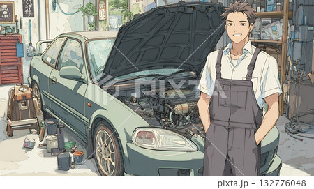 自動車工場で働く若い男性 132776048