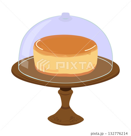 ワンホールのチーズケーキと薔薇の装飾の木製のケーキスタンドのイラスト ワンホールのチーズケーキと薔薇の装飾の木製のケーキスタンドのイラスト 132776214