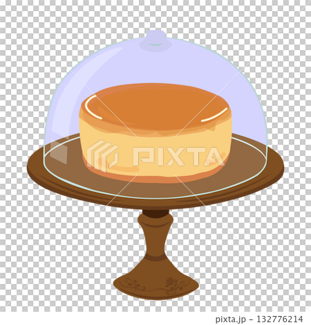 ワンホールのチーズケーキと薔薇の装飾の木製のケーキスタンドのイラスト ワンホールのチーズケーキと薔薇の装飾の木製のケーキスタンドのイラスト 132776214