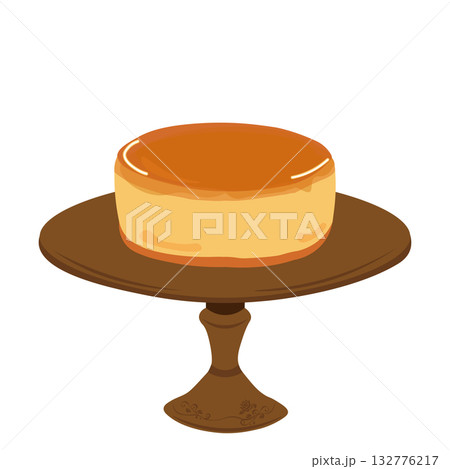 薔薇の装飾のケーキスタンドの上のワンホールのチーズケーキのイラスト 132776217