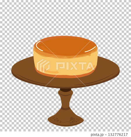 薔薇の装飾のケーキスタンドの上のワンホールのチーズケーキのイラスト 132776217