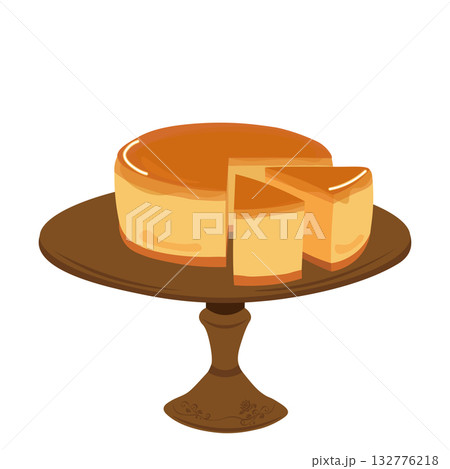 薔薇の装飾のケーキスタンドの上で切り分けたチーズケーキのイラスト 132776218