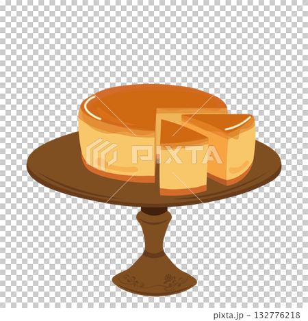 薔薇の装飾のケーキスタンドの上で切り分けたチーズケーキのイラスト 132776218