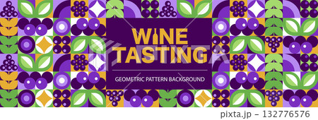 Grape Mosaic Seamless Pattern Banner. Modern Abstract Geometric Background in Brutalism Style, vector illustration Grape Mosaic Seamless Pattern Banner. Modern Abstract Geometric Background in Brutalism Style, vector illustration 132776576