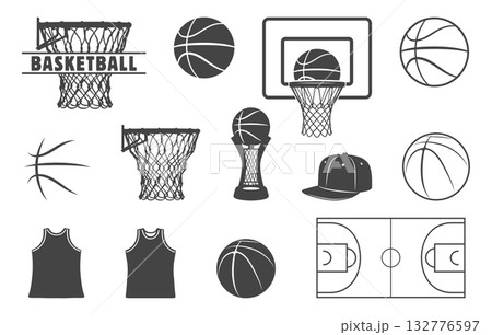 Collection of basketball set in white background, Basketball Hoop svg, Basketball svg, Basketball silhouette, Basketball vector, Basketball bundle. 132776597