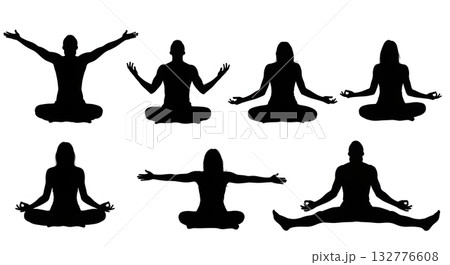 silhouette of people meditating silhouette of people meditating 132776608