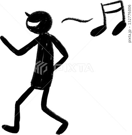 手描きペイントの人物シルエットアイコン、楽しく歌いながら歩くポーズ 手描きペイントの人物シルエットアイコン、楽しく歌いながら歩くポーズ 132776806
