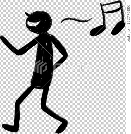 手描きペイントの人物シルエットアイコン、楽しく歌いながら歩くポーズ 手描きペイントの人物シルエットアイコン、楽しく歌いながら歩くポーズ 132776806