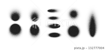 Gradient dot and grain texture set, abstract stipple shadows and halftone patterns. Grainy background with dust, noise, and spray effect. Retro monochrome design, dotwork art elements, vintage vector  132777004