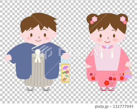 七五三～着物を着た子供のイラスト（人物4） 132777045