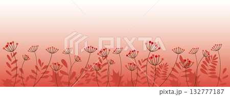 秋のカラフルなリーフと実物の植物のイラストフレーム 132777187