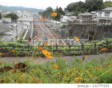 愛知県金谷の東海道金谷の線路を上から見る景色 132777203