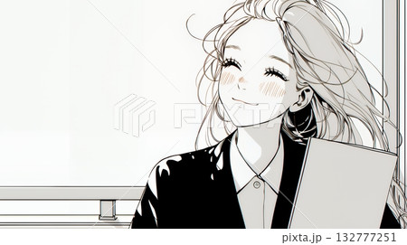 書類を確認するビジネスウーマン(シンプルな色使い) 書類を確認するビジネスウーマン(シンプルな色使い) 132777251