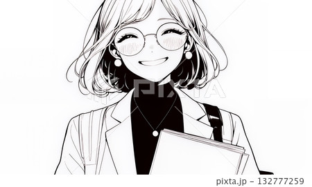 書類を確認するビジネスウーマン（シンプルな色使い）