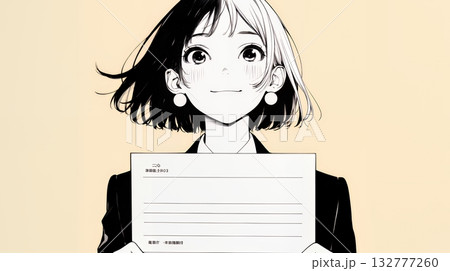 書類を確認するビジネスウーマン（シンプルな色使い）